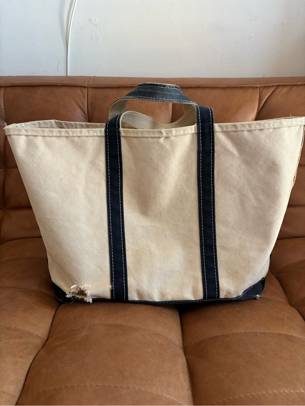 LL Bean Tote Navy Vintage Patina Distressed